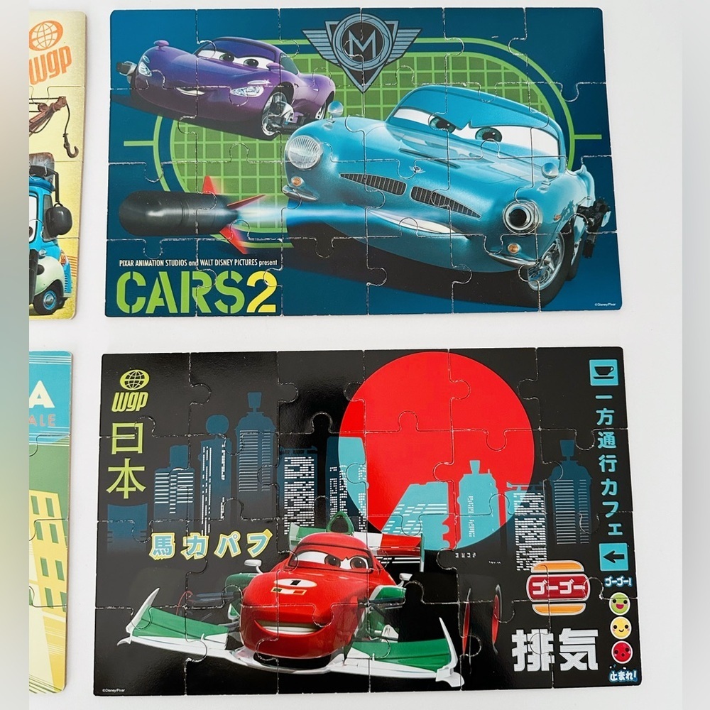 Disney Cars 2 Wood Puzzle Lot of 4 in storage box - Picture 3 of 12